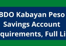 BDO Kabayan Peso Savings Account Requirements, 2022, Full List